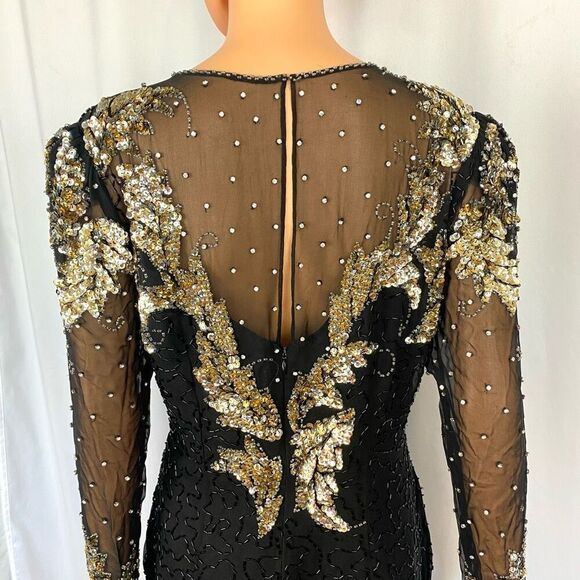 Vintage Haute Sheer Silk Sequin Coctail Dress Silver gold sequin Women’s 10 by N - Picture 14 of 14